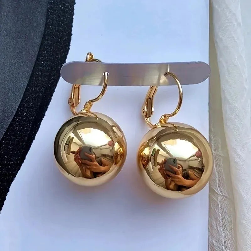 sengpan Vintage Big Round Ball Pendant Earrings for Women Gold Plated Fashion Jewelry Gifts Wedding Accessory Pendientes Mujer