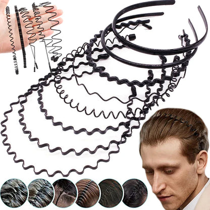 sengpan Black Metal Wavy Headband Men Women's Hair Band Head Hoops Bands Headwear Sport Headbands Hairband Bangs Holder Hair Accessories