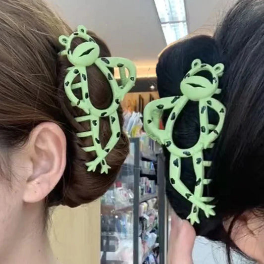 Dospita Cartoon Green Frog Large Hair Claw Fashion Funny Metal Hair Clip Ponytail Hairpin Women Girls Headdress Hair Accessories Gifts