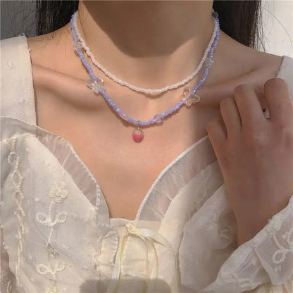 Lianfudai New Korea Summer Lovely Colorful Flowers Daisy Transparent Crystal Beading Strand Short Choker Necklace for Women