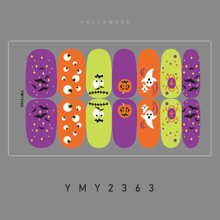 sengpan Baking Free Halloween Nail Stickers Full Sticker Fashion Nail Art Jewelry  Pumpkin Ghost Wholesale Applique Nail Sticker