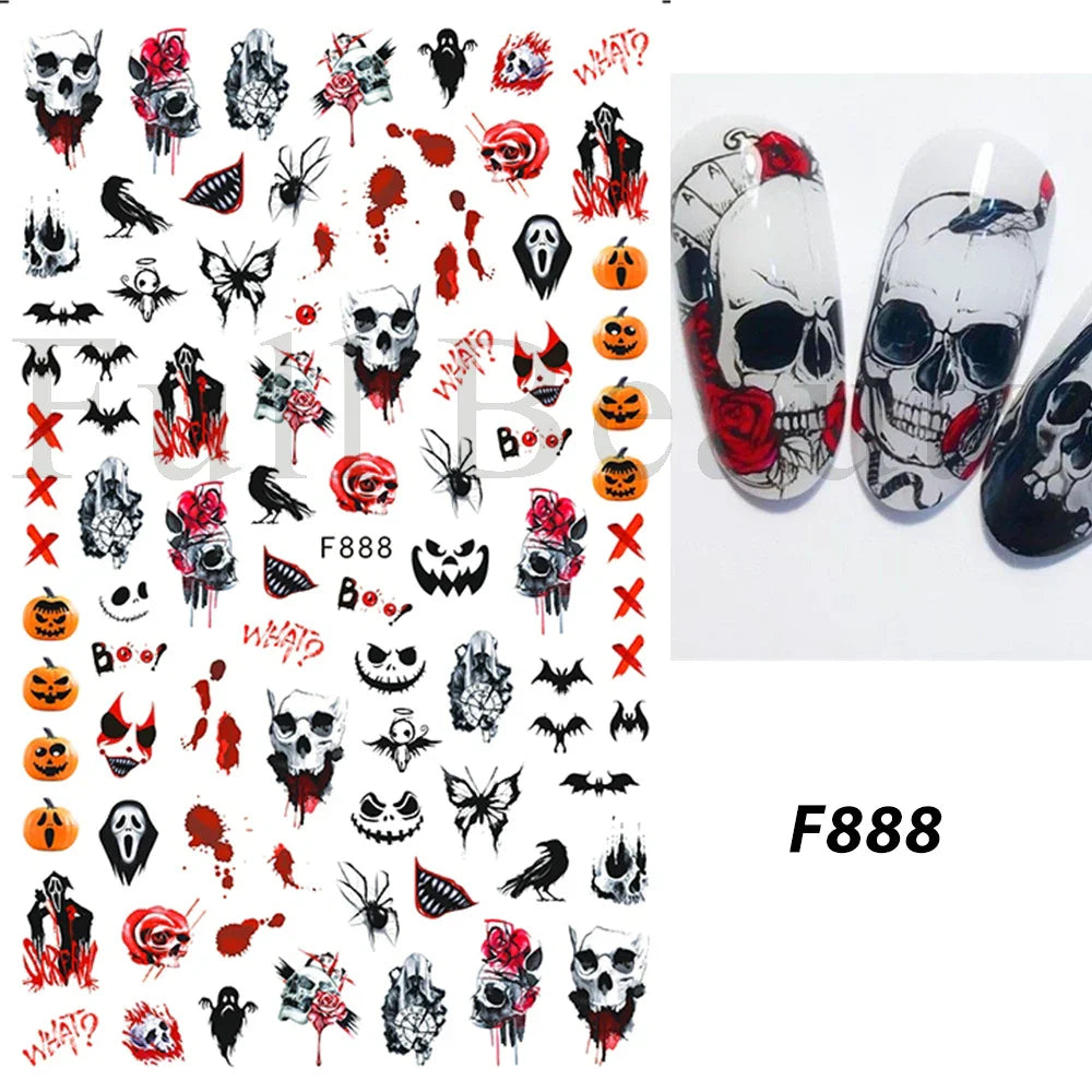 sengpan Luminous Nail Stickers Glow In Dark Halloween Nail Art Decoration Cartoon Skull Ghost Sliders Bones Spider Decal Tattoo GLYB-018