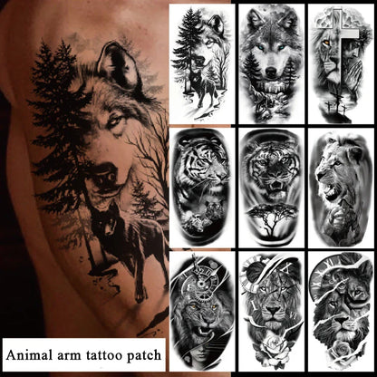 sengpan Large Arm Sleeve Tattoo Lion Tiger Black Waterproof Temporary Tatoo Sticker Wild Wolf Tiger Men Full Skull Totem Fake Tattoos