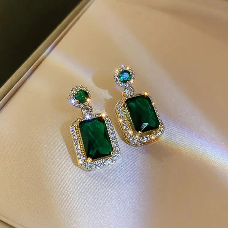 sengpan Full Bling Iced Out Blue/Green Cubic Zirconia Earrings Women for Wedding Gorgeous Dangle Earrings Party Fashion Jewelry