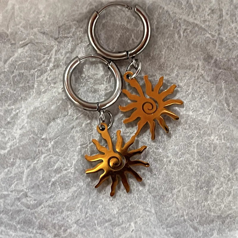 sengpan Stainless Steel Earrings Exquisite Sun Sunflower Pendant Fashion Dangle Earrings For Women Jewelry Best Friend Birthday Gift New