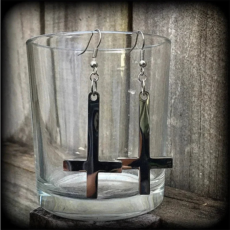 sengpan Inverted Cross Earrings Church of Satan Temple Earrings Gothic Upside Down Cross Earrings Occult Satanic Witchy Pagan Jewelry