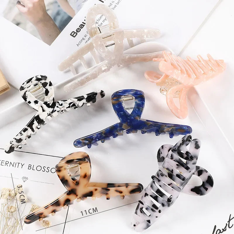 Lianfudai New Acetate Hair Claws Crab Clamps Charm Claw Clips Women Girls Leopard Hair Clips Retro Cross Hairdress Hair Styling Tool