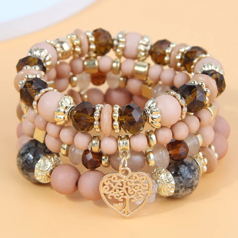 sengpan  Bohemian White Crystal Beads Strand Bracelets For Women Girls Ethnic Tree Of Life Charm Wrap Bracelet Pulseira Feminina