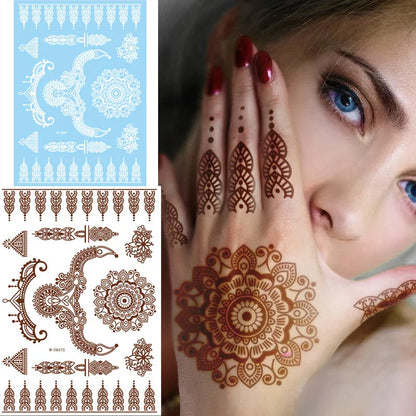 sengpan Brown Henna Temporary Tattoos for Women Henna Sticker for Hand Fake Tatoo Women's Body Protection Tattoo Dulhan Moroccan Design