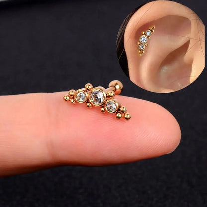 sengpan 1PC  Flower Leaf Tragus Helix Piercing Studs Earrings Women Mini Crystal CZ Stainless Steel Earings Girls Ear Bone Fine Jewelry