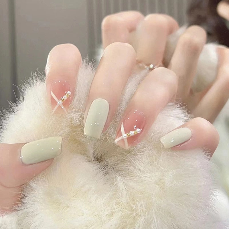 sengpan 24pcs Wearable Pink Press On Fake Nails Tips With Glue false nails design Butterfly Lovely Girl false nails With Wearing Tools