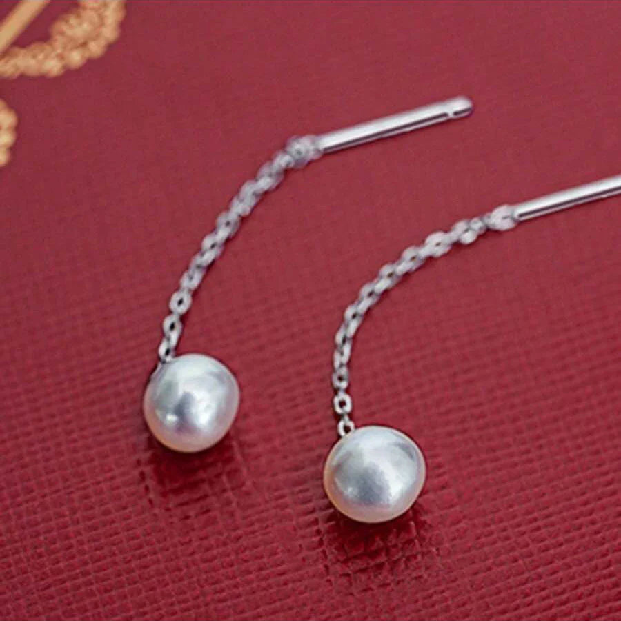 sengpan Trendy Simple Solid Color Pearl Long Tassel Earrings for Women Exquisite Silver Needle Charms Studs Sweet Elegant Party Jewelry