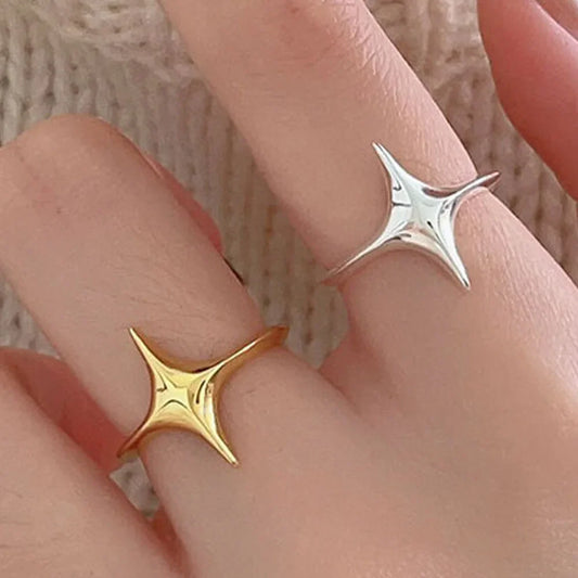 sengpan CLUB 925 Sterling Rings for Women Simple Geometric Handmade Irregular Retro Ring Gold Star Fashion Allergy For Birthday Gift