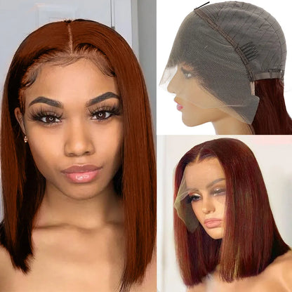 sengpan Short Bob Human Hair Wigs Straight Reddish Brown 13x4 Full Lace Frontal Wigs 613 Human Hair Wig 180% Density Grade 12A