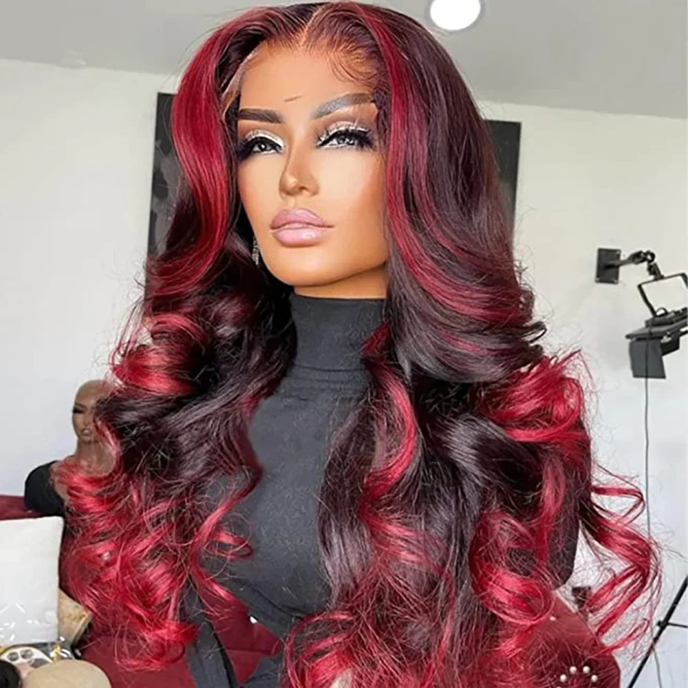 sengpan Burgundy Lace Front Wigs Human Hair 1B/99J Colored Body Wave 13X4 Human Hair Wigs Pre Plucked Burgundy Wig with Baby Hair 180%