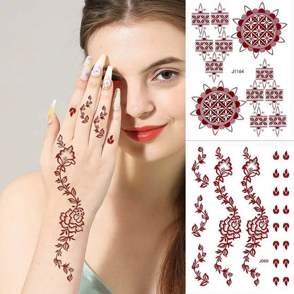 sengpan Brown Henna Tattoo Stickers Waterproof Temporary Tattoos Fake Tattoo for Women Body Art Hena Design Mehndi Stickers for Hand