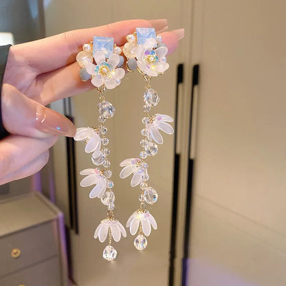 sengpan Beaded Crystal Flower Tassel Earrings Exaggerated 2022 New Trendy Earrings Women