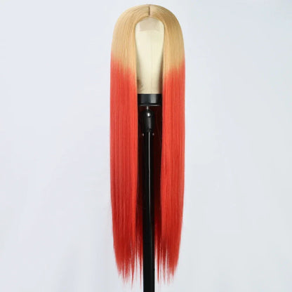 sengpan Long Straight Hair Wigs Blond Ginger Orange Middle Part Wig for Women Ombre Synthetic Cosplay Wig Heat Resistant Fiber Fake Hair