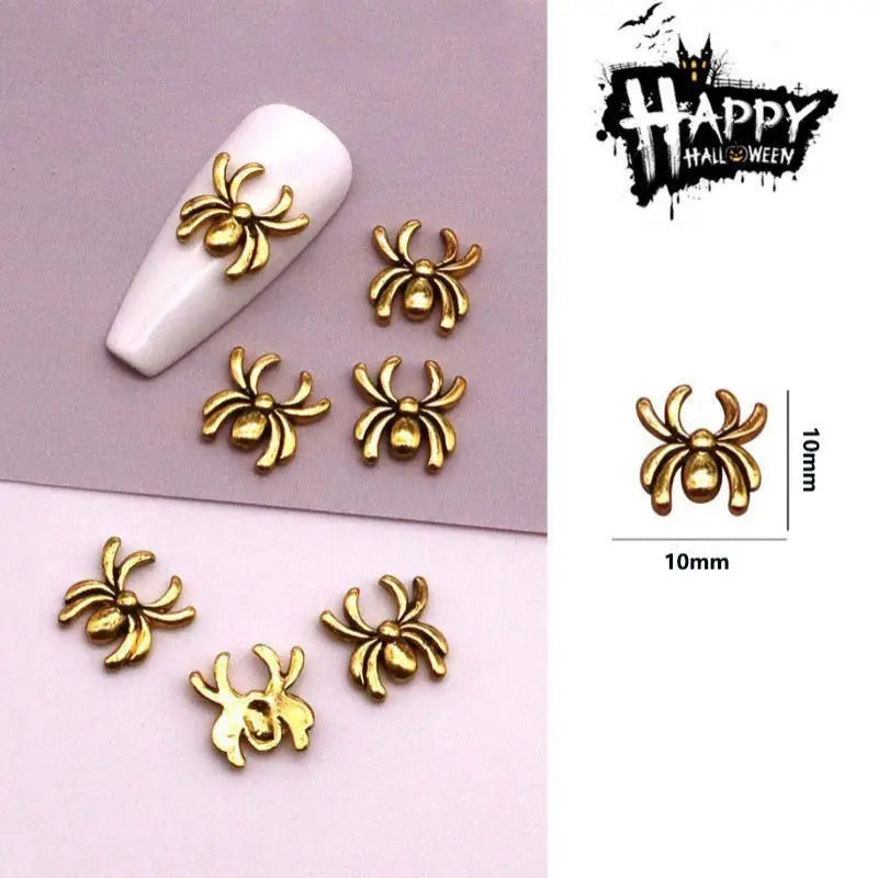 sengpan 10pcs/Pack Metal Halloween Collection Nail Art Decorations Pumpkin Skeleton Spider Skull Shiny Rhinestone Charm Nail Accessories