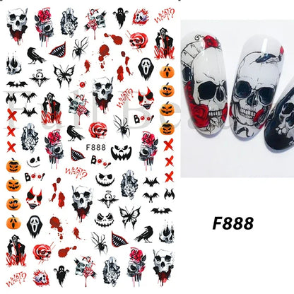 sengpan Spider Nail Art Stickers Halloween Design Ghost Skull Spider Webs Pumpkin Nail Decors Y2K Diamond Charms Manicure Decals GLJI-DZ