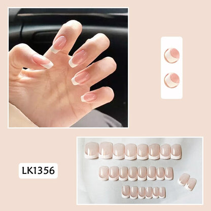 sengpan 24p Artifical Fake Nails Full Coverage False Nails White Clouds French Long Wearing Reusable Nail Coffin Ballerina Press on Nail