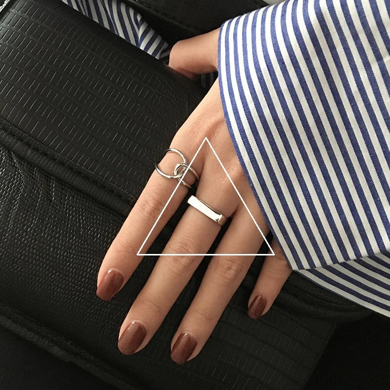 sengpan 925 Sterling Silver Ring New Thick Simple Wave Light-shaped Solid Double-layer Rings Trendy Couple Women Gift Dropship