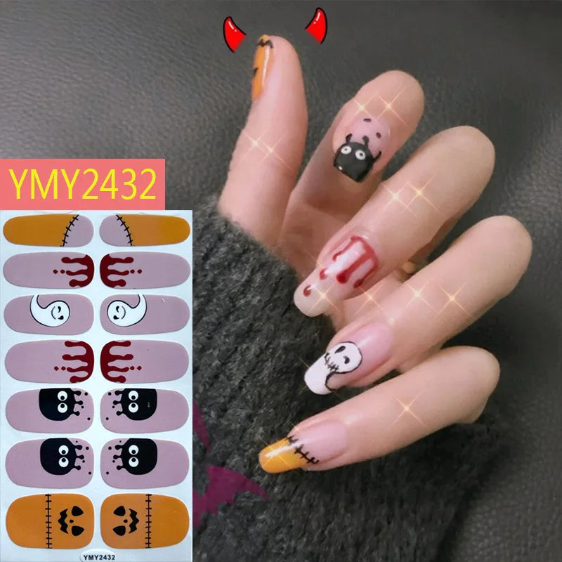 sengpan Baking Free Halloween Nail Stickers Full Sticker Fashion Nail Art Jewelry  Pumpkin Ghost Wholesale Applique Nail Sticker