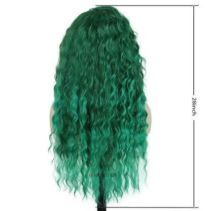 sengpan Green Wigs Costume for Women Synthetic Hair Long Curly Wig Natural Water Wave Hairstyles Thick Fluffy Hair Cosplay Wigs 28 Inch