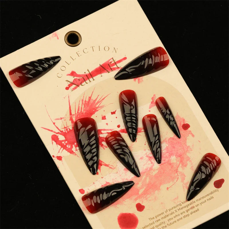 sengpan 24Pcs Halloween Blood Press on Nails Set Long Coffin Glossy Acrylic Nail Tips Full Cover Ballerina False Nails for Women&Girls