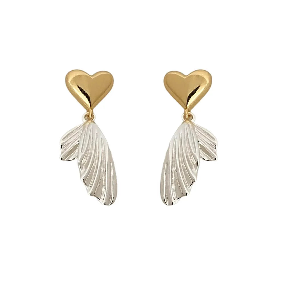 Lianfudai Contrast color heart-shaped fishtail earrings temperament simple exquisite earrings fashionable ladies jewelry party gift 2024