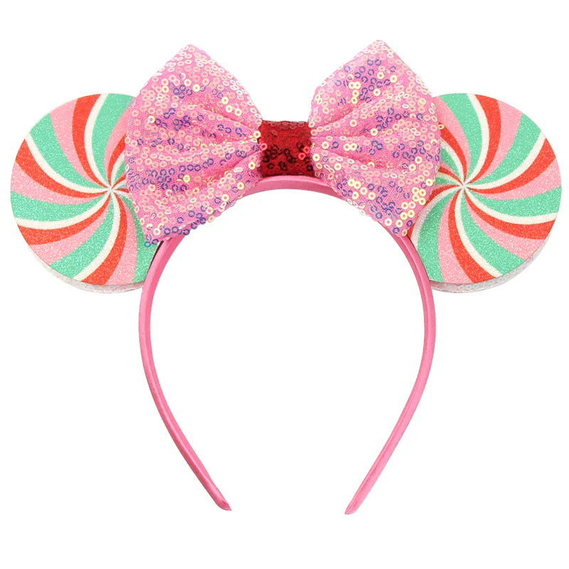 sengpan New Disney Christmas Mouse Ears Headband Santa Antler Sequins Bow Hairband For Women Featival Party DIY Hair Accessories Gift