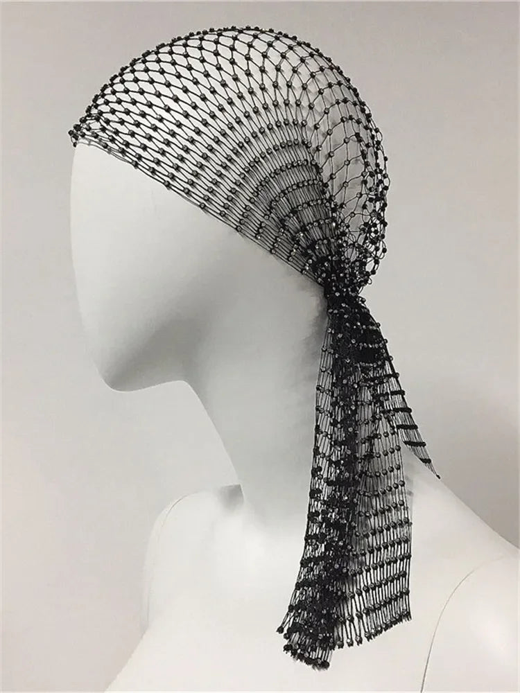 sengpan New Fashion Women Bling Rhinestone Bandanas Turban Hat Headband Crystal Mesh Cap Hair Snood Nets Headpiece Headwear Accessorie