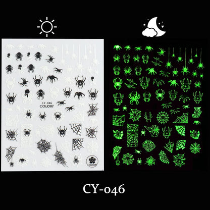 sengpan Luminous Nail Stickers Glow In Dark Halloween Nail Art Decoration Cartoon Skull Ghost Sliders Bones Spider Decal Tattoo GLYB-018