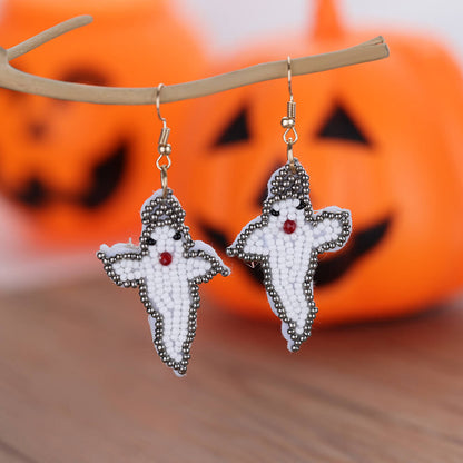 sengpan Halloween Ghost Earrings for Women White Beaded Dangle Drop Stainless Steel Earrings Vintage Goth Aesthetic Jewelry aretes mujer