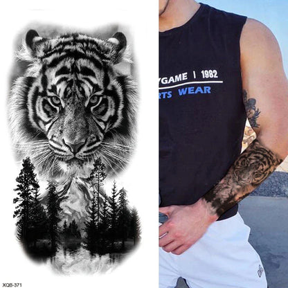 sengpan Black Forest Tattoo Sticker for Men Women Tiger Wolf Death Skull Temporary Tattoo Fake Henna Skeleton King Animal Tatoo Pattern