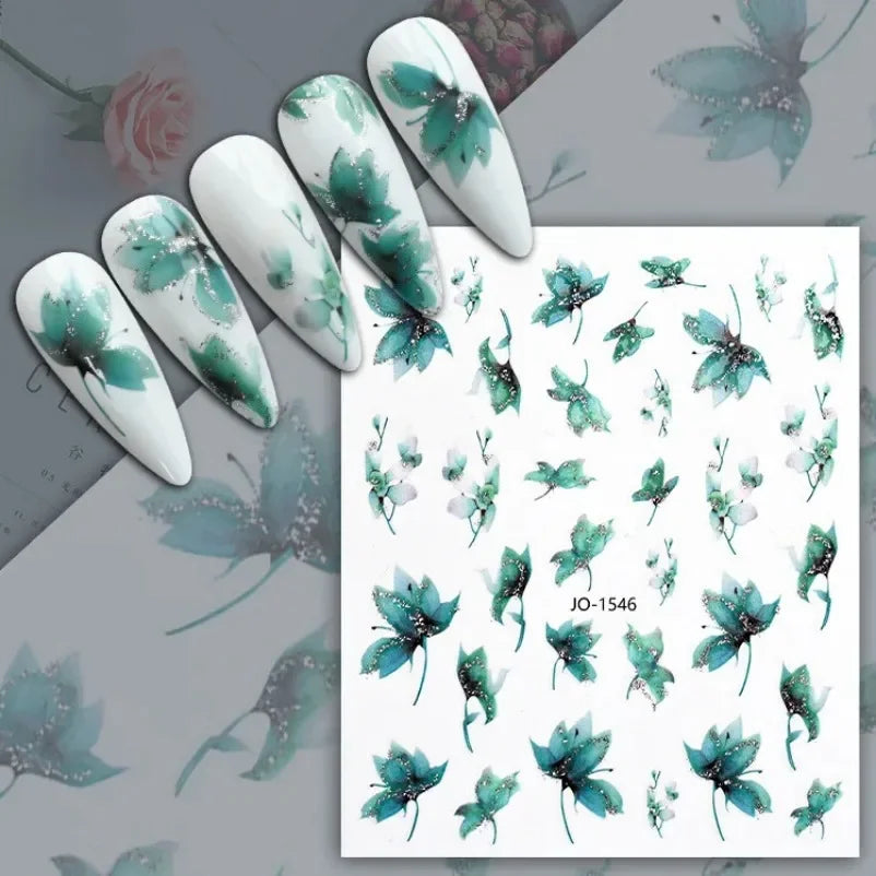 sengpan Simple Flowers 3D Nail Stickers Spring Summer Blossom Floral Tulip Fruit Nail Art Decals Adhesive Sliders Manicure Decorations