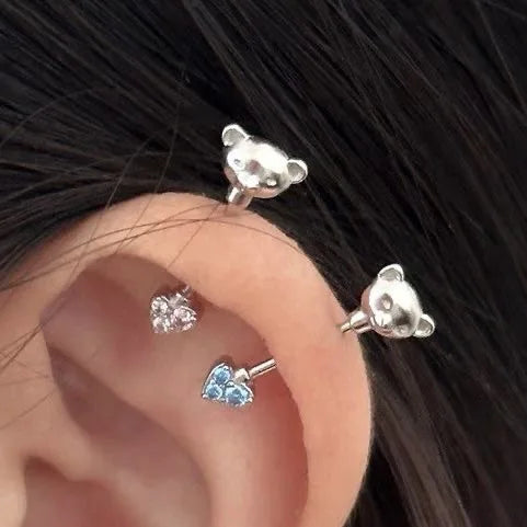 sengpan  -  1PC Stainless Steel Left Ear Silver Color Bear Clips Helix Cartilage Fake Piercing Jewelry Non Pierced Earrings