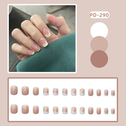 sengpan 24p Artifical Fake Nails Full Coverage False Nails White Clouds French Long Wearing Reusable Nail Coffin Ballerina Press on Nail