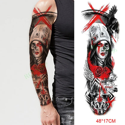 sengpan Waterproof Temporary Tattoo Sticker Anubis Ancient Egypt Greece Zeus Eye Full Arm Fake Tatto Flash Tatoo Sleeve for Men Women