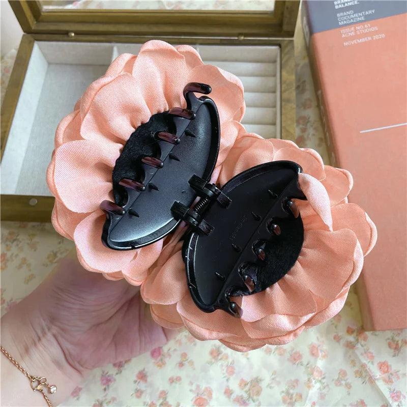 sengpan New Rose Hair Claws Hairpin Elegant Sweet Korean Lady Fabric Rose Flower Hair for Women Headwear Bow Girls Ponytail Holder Hair