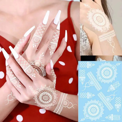 sengpan White Henna Tattoo for Hand Temporary Tattoos for Women Body Art Henna Design Stickers Wedding Festival Hena Tattoo Waterproof