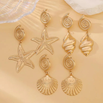 sengpan A Pair of Summer Travel Ocean Shells Seashells Starfish Pendants Earrings, Fashionable Temperament Women's Beach Party Jewelry