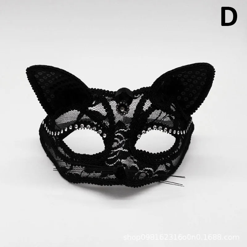 sengpan Halloween Cosplay Sexy Fox Mask Lace Eye Mask Animal Mask Half Face Women Sexy Cat Mask For Couple Masquerade Ball Party Game