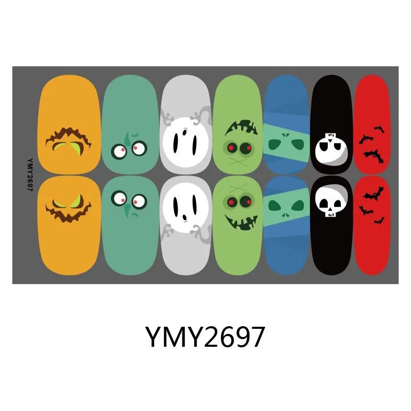 sengpan Baking Free Halloween Nail Stickers Full Sticker Fashion Nail Art Jewelry  Pumpkin Ghost Wholesale Applique Nail Sticker