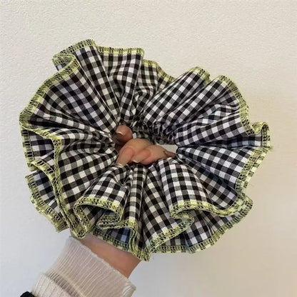 sengpan Small Design Hair Scrunchies For Woman Summer Cute Four Layer Plaid Headwear Pure Cotton Edge Extra Large Intestinal Hair Loop