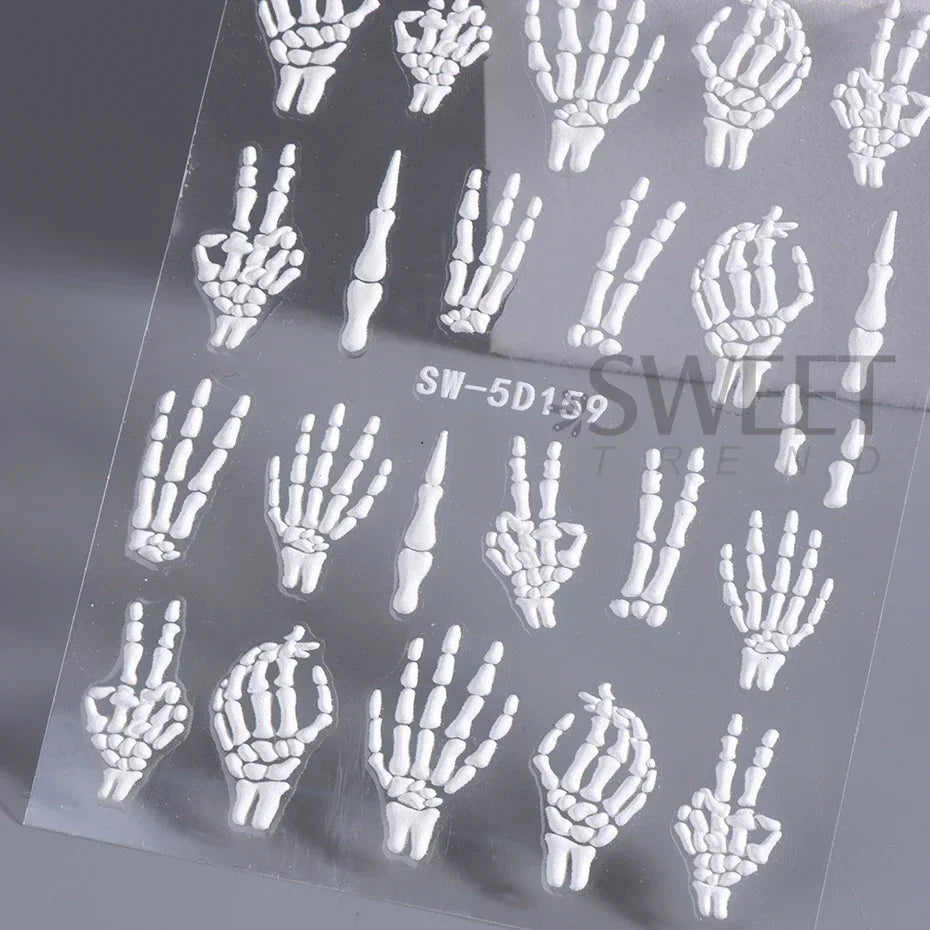 sengpan 5D Relief Skeleton Hand Halloween Nail Art Stickers Devil's Eye Slider Decal DIY Manicure Decoration Tips Nail Accessories Tools