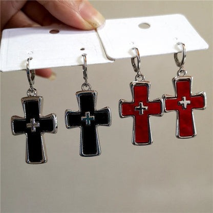 sengpan New Punk Red Cross Pendant Drop Earrings for Women Men Y2K for Piercing Earrings Party Aesthetic EMO Grunge Jewelry Accessories