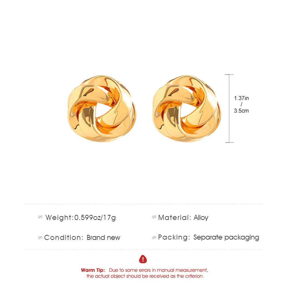 sengpan Simple Fashion Gold Color Spiral Twist Knot Earrings For Women Irregular Metal Stud Earrings Statement Jewelry Party Accessories