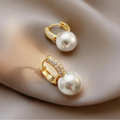 sengpan New white boho imitation pearl round circle hoop earrings female gold color big earrings korean jewelry statement earrings