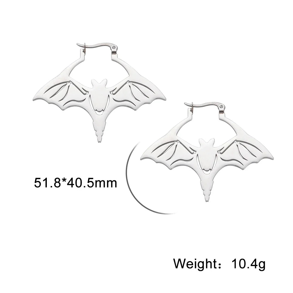 sengpan Stainless Steel Punk Grunge Bat Earrings Cool Halloween Wing Bats Stud Earrings For Women Girls Jewelry Accessories